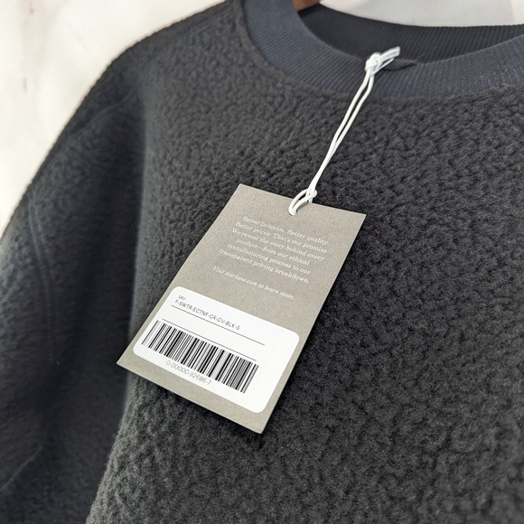 Everlane Sweatshirt Womens Black The Sherpa Teddy Fuzzy Fleece Renew Crew - Picture 13 of 14